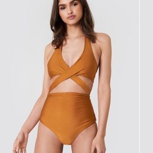 Criss-cross one piece bathing suit